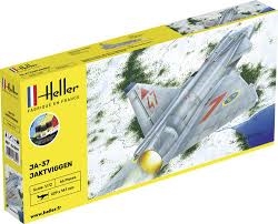 Byggmodell flygplan - SAAB JA-37 Jaktviggen COMPLETE w. Glue, Paint,Brush - 1:72 - Heller