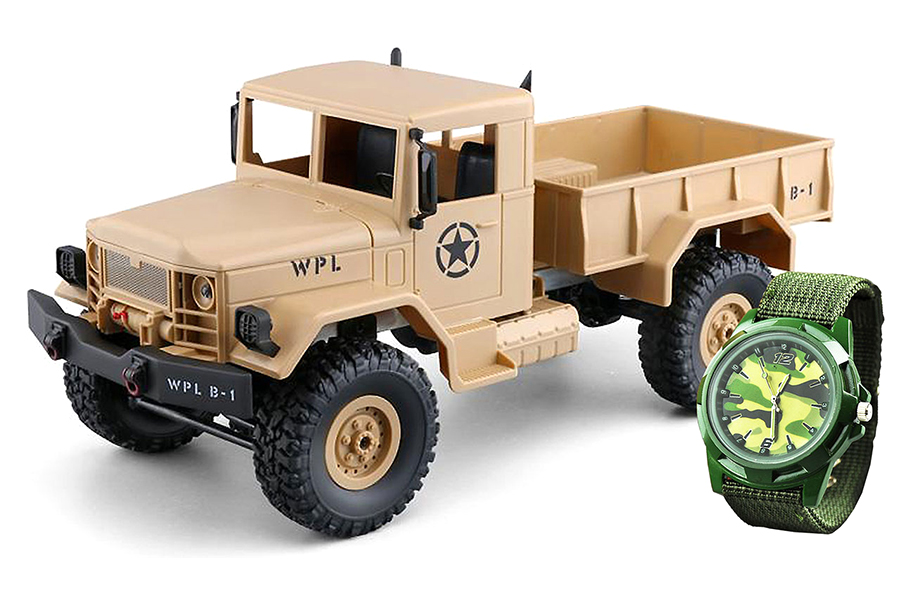 RC Militärfordon - Militärlastbil Sand + Klocka - 1:16 - 2,4Ghz - RTR