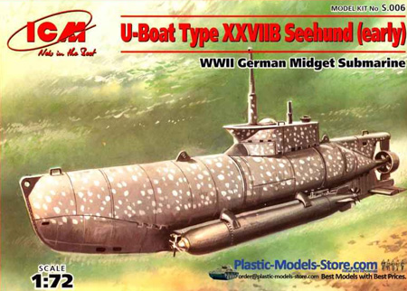 Byggsats Ubåt - XXVIIB Seehund (early), midget submarine - 1:72 - ICM